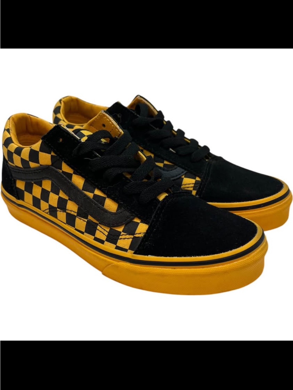 Vans Checkerboard Size 3.5 Low-Top Sneakers in Black and Yellow